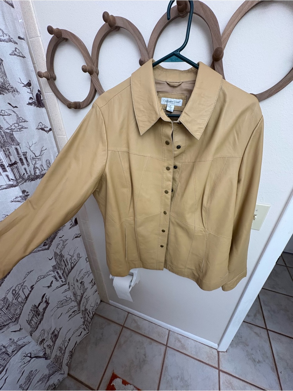 Coldwater Creek Women's Leather Snap Jacket Blazer Tan